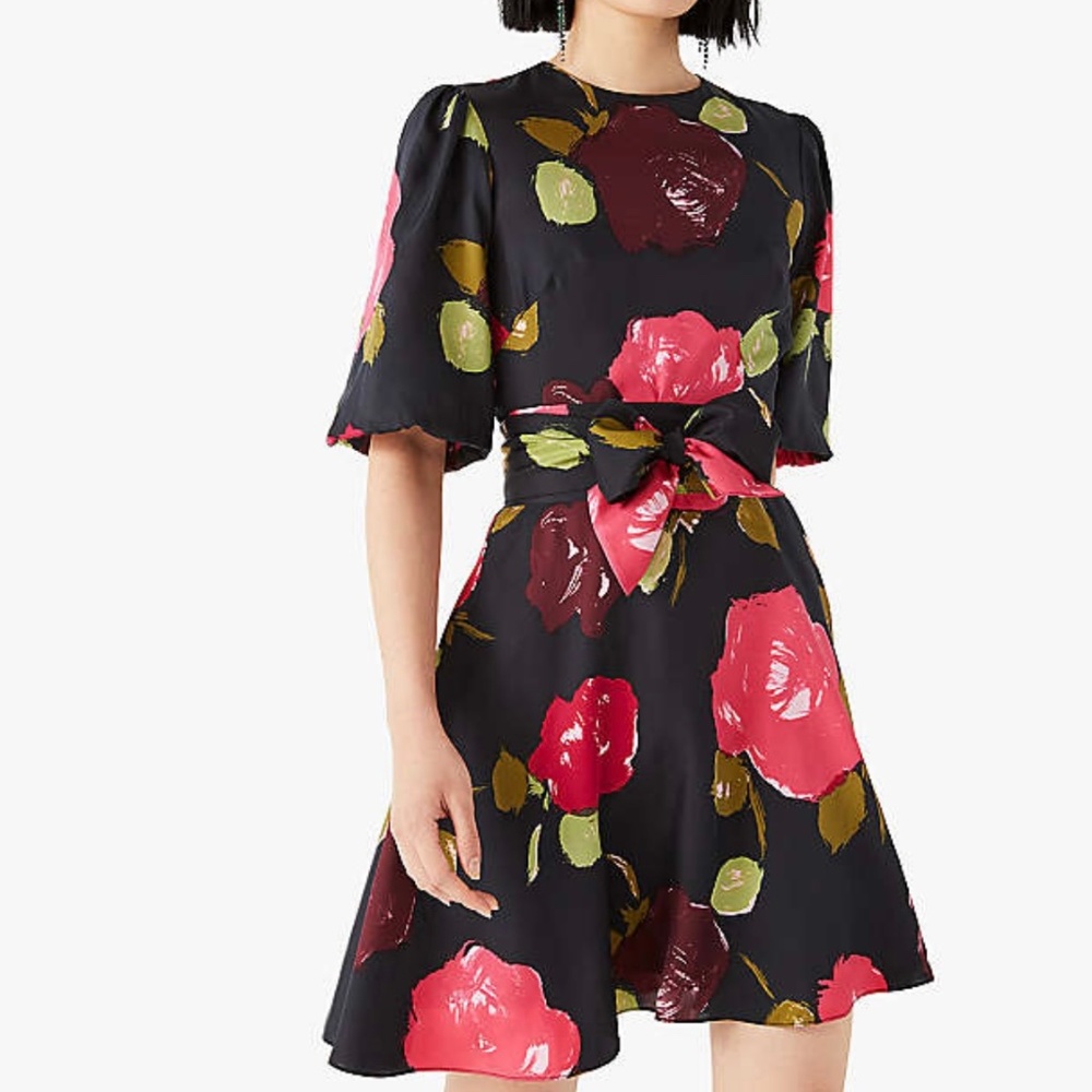 Kate Spade Black Floral Dress with Pink and Green Accents